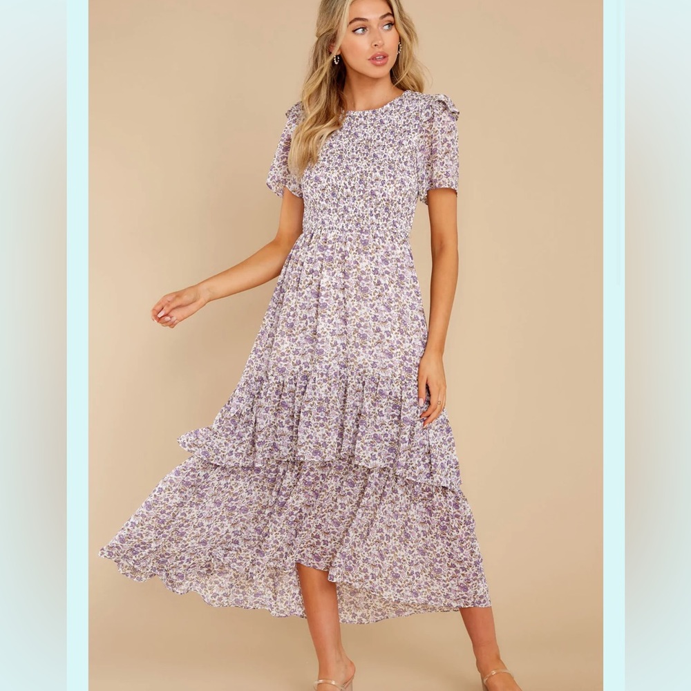 S Purple maxi floral dress with ruffle detail